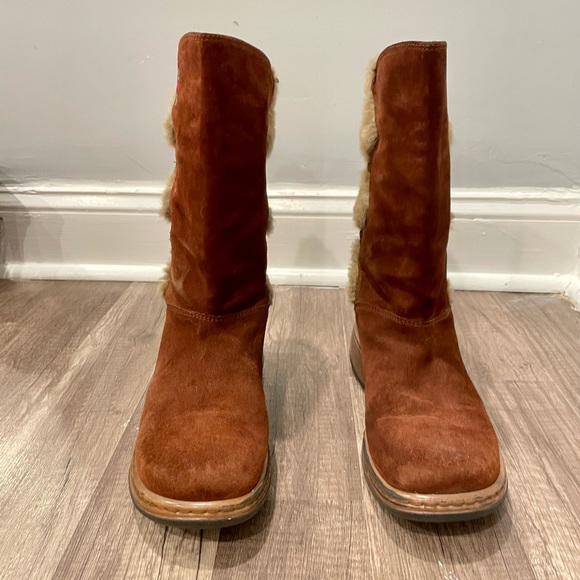 Dansko Fyodora Tribal Western Brown Suede Mid Calf Faux Fur Boots - Picture 2 of 12